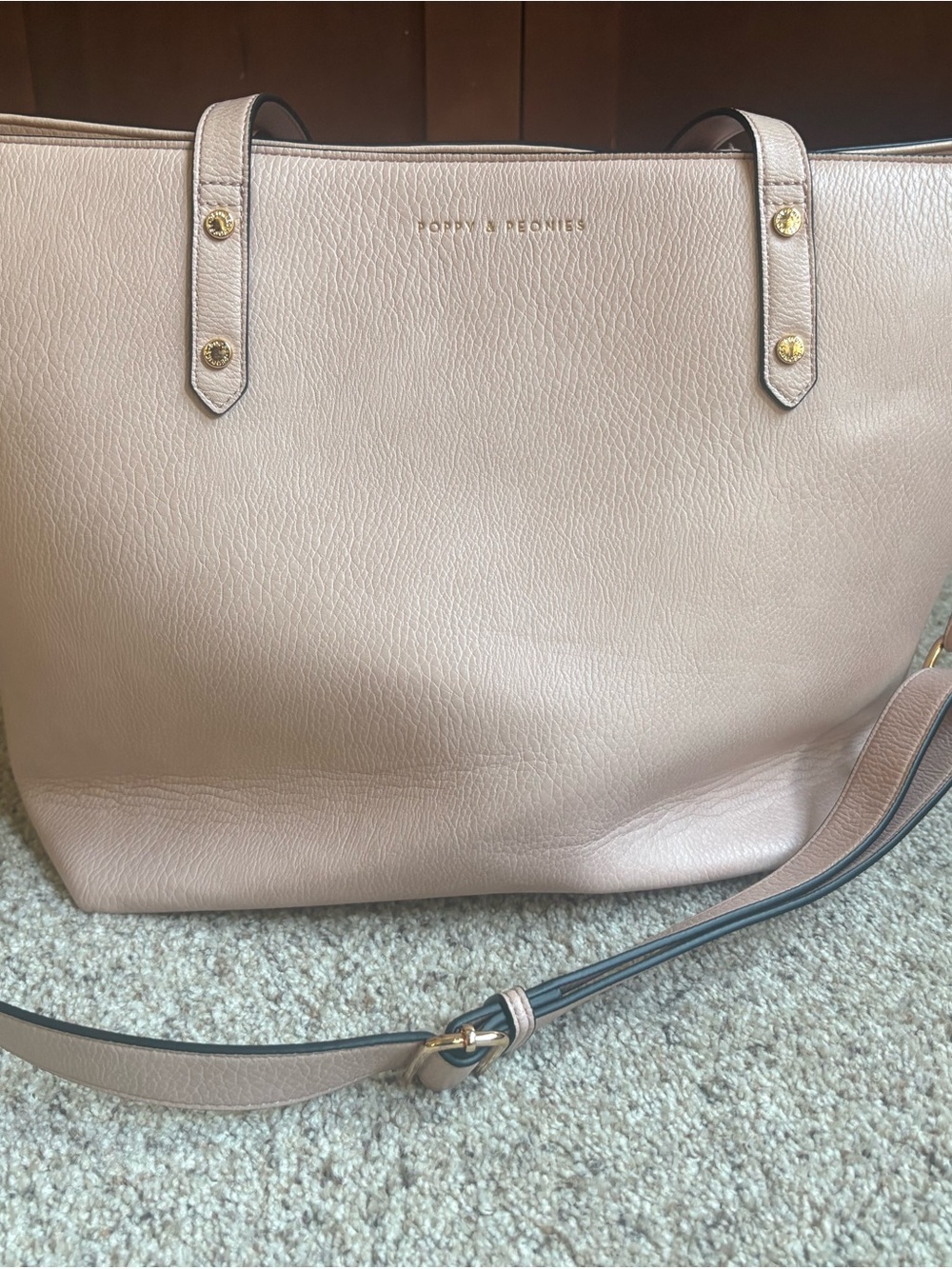 Poppy & Peonies Go-Getter Blush Vegan Leather Tote with Gold Hardware